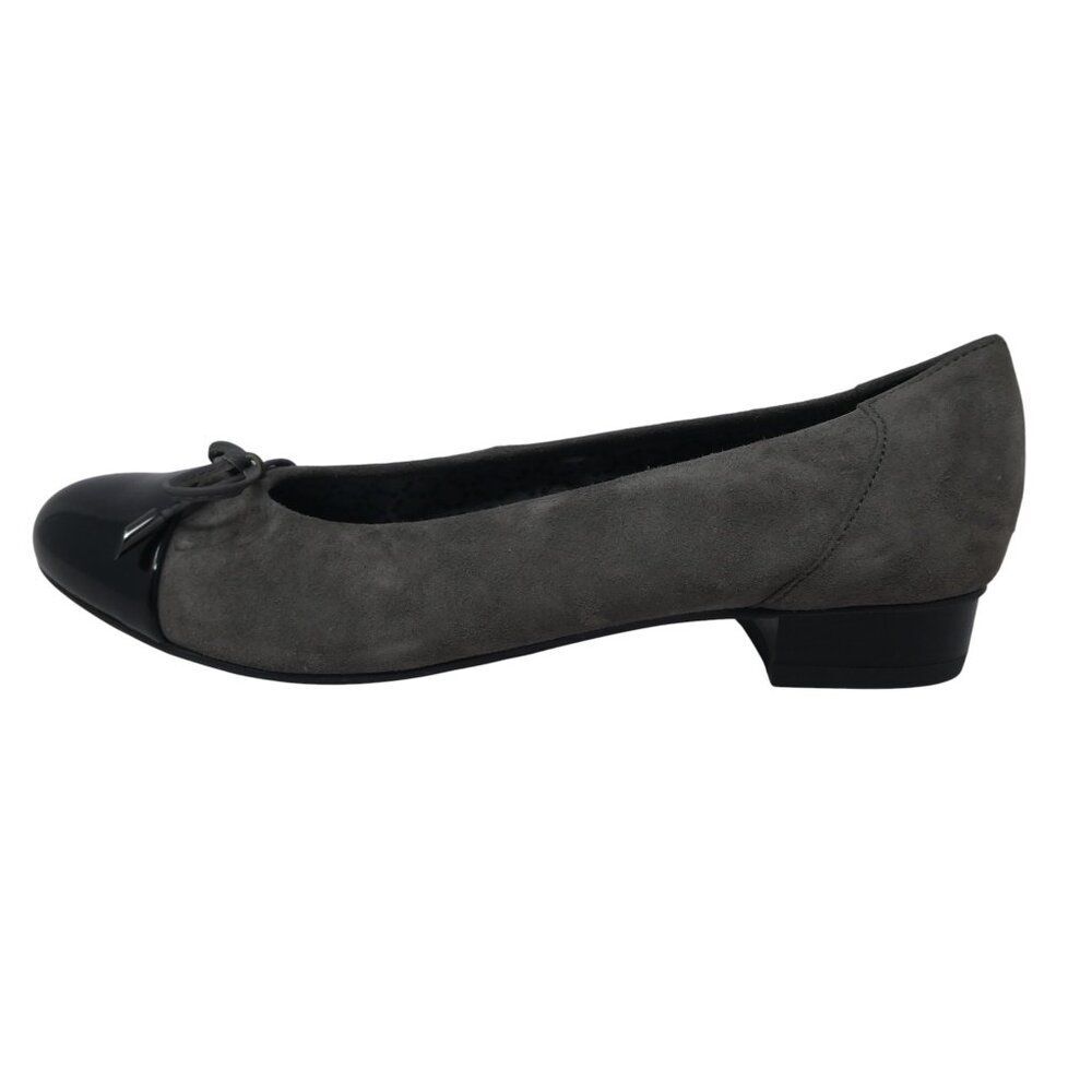 Ara Belinda Gray Black Leather Cap Toe Bow Ballet Flats Womens 7 - Picture 4 of 14